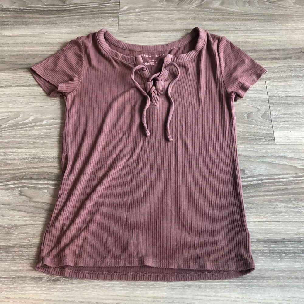 American Eagle Knit Top with Lace Up Front
